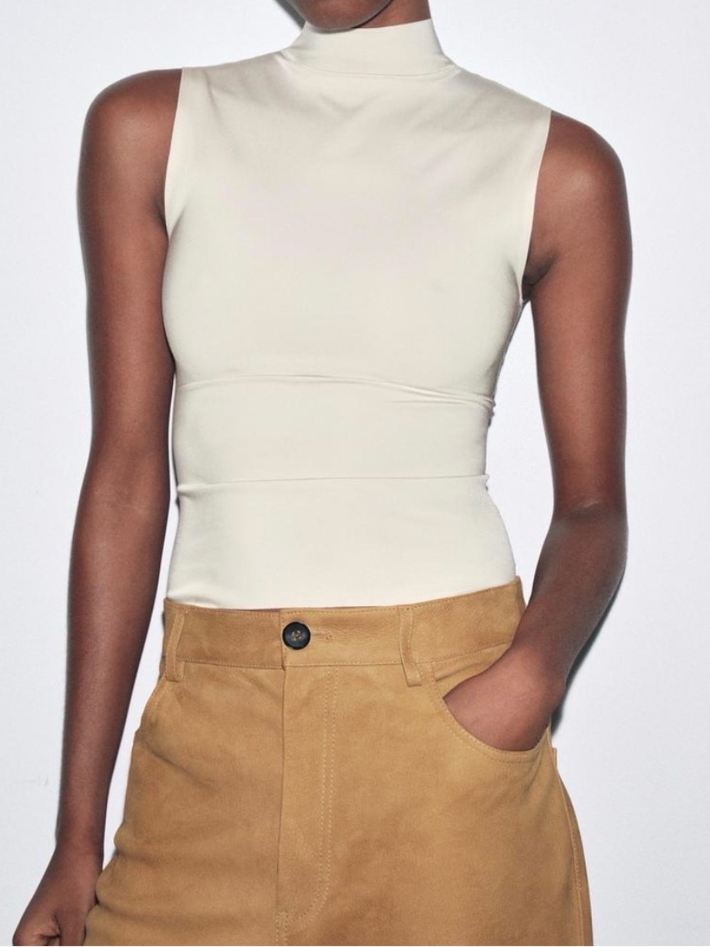 ZARA Soft High Neck Sleeveless Top Ecru
